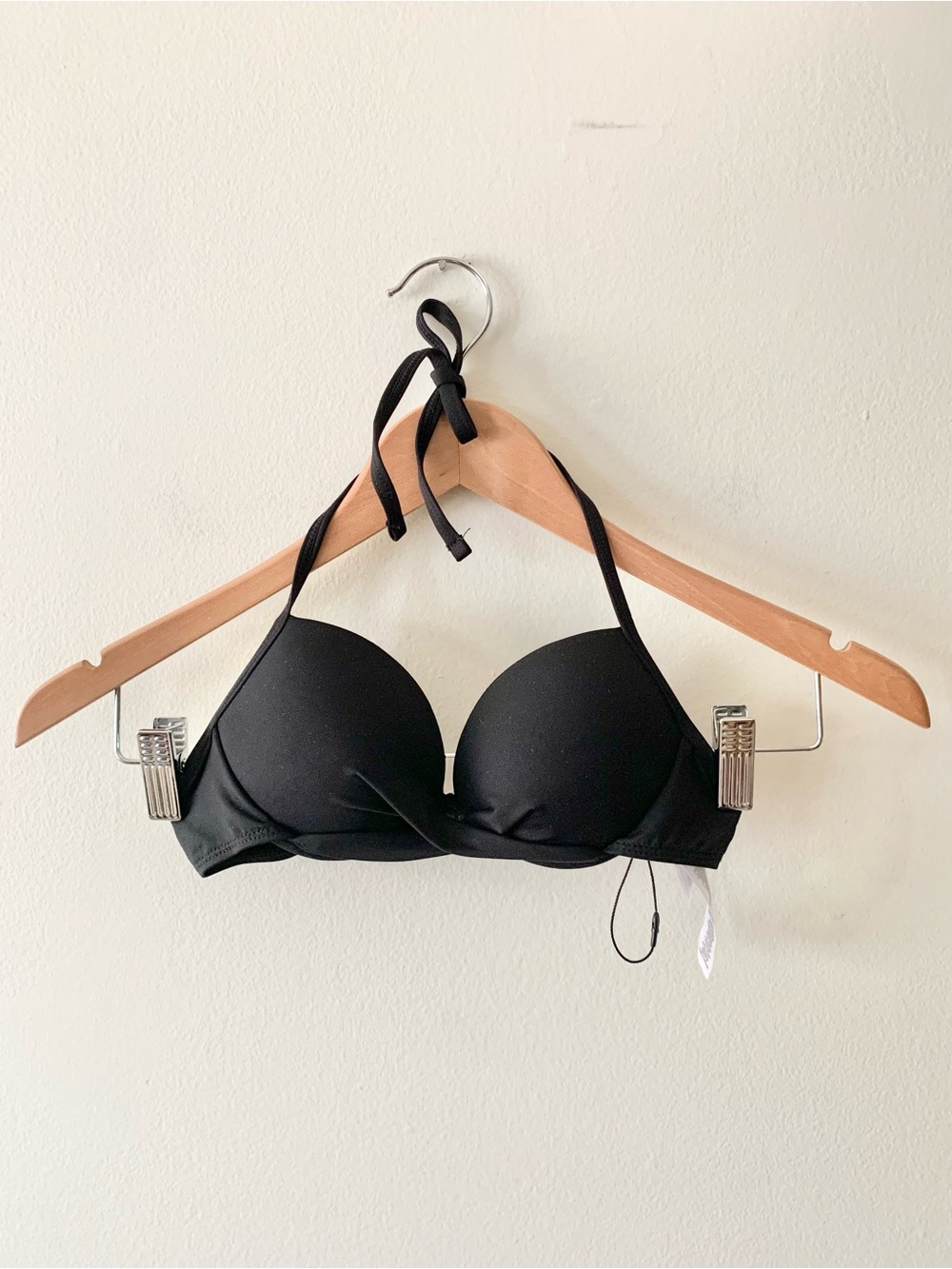 NEW WITH TAGS Primark Atmosphere Black Halter Push-Up Front Twist Bikini Top